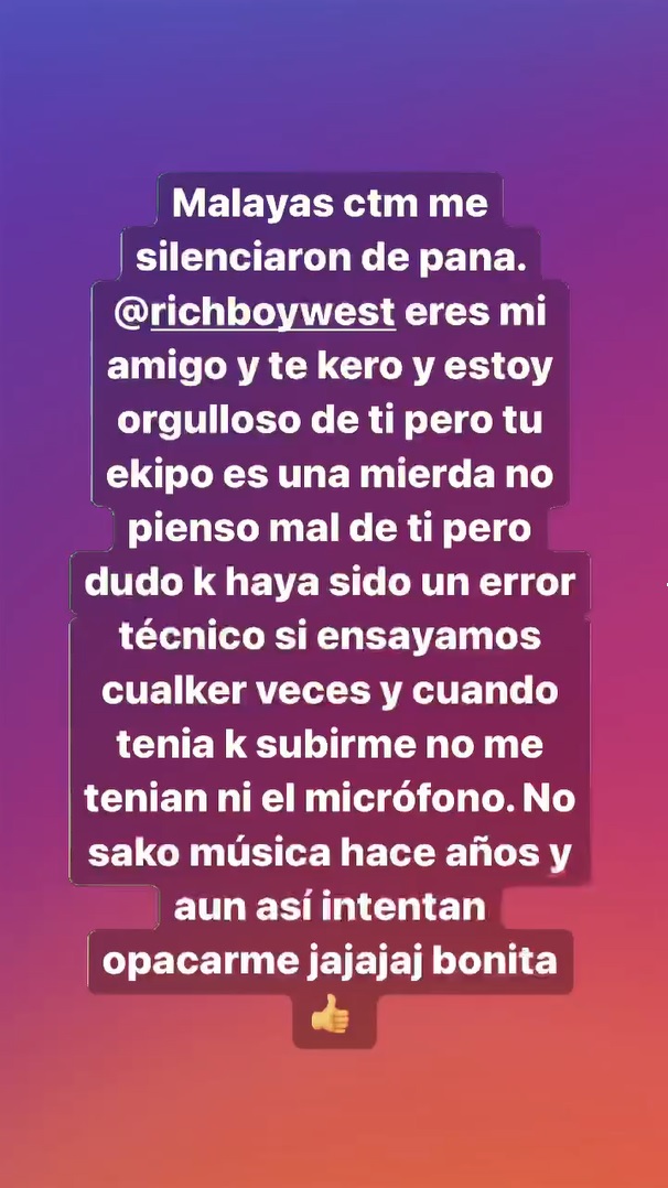 Pablo Chill-E arremete contra equipo de Polimá Westcoast y acusa censura en Viña. Fuente: Instagram (@shishibosspaulito)