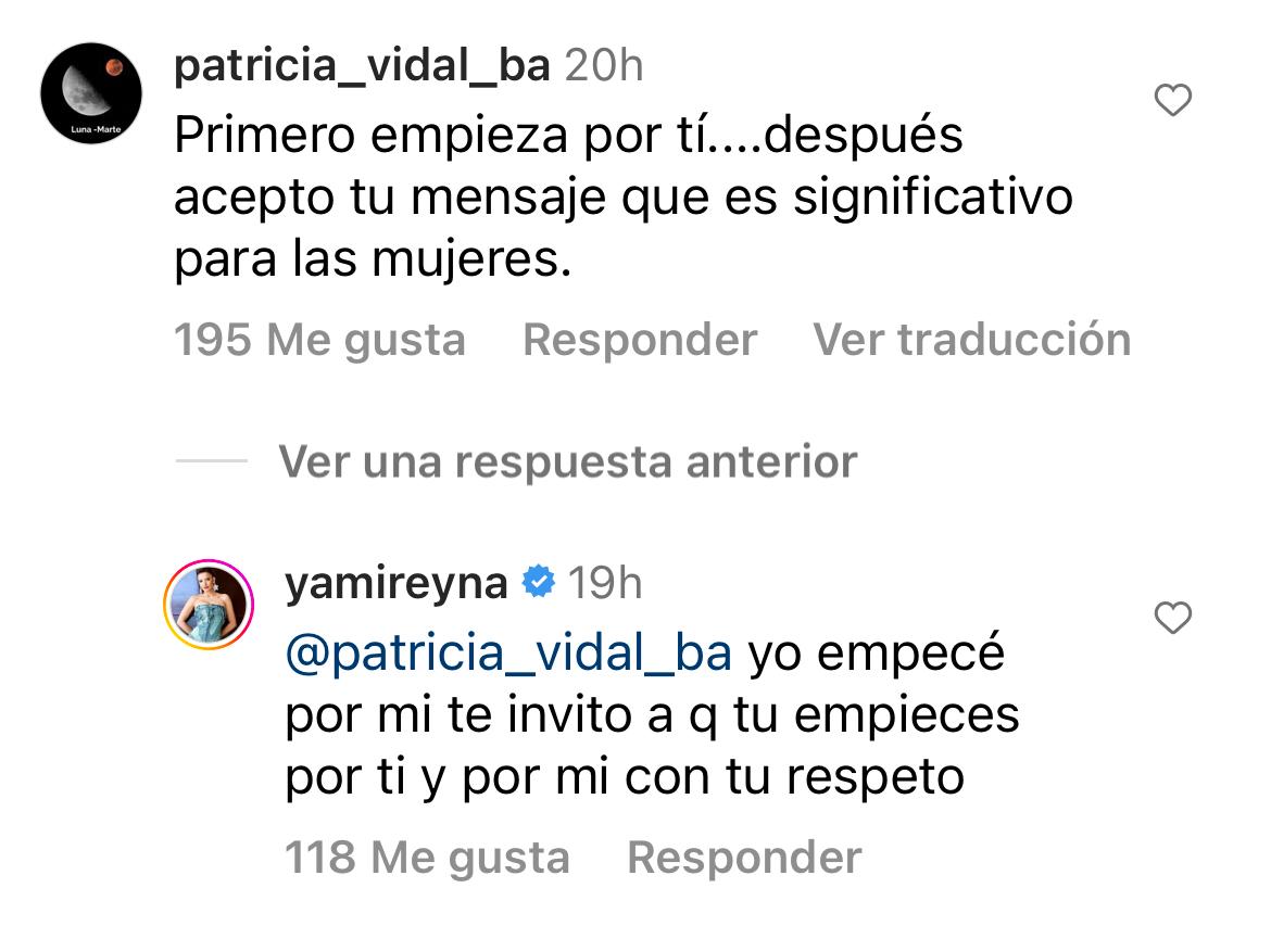 Comentario de Yamila Reyna. Fuente: Instagram (@yamireyna)