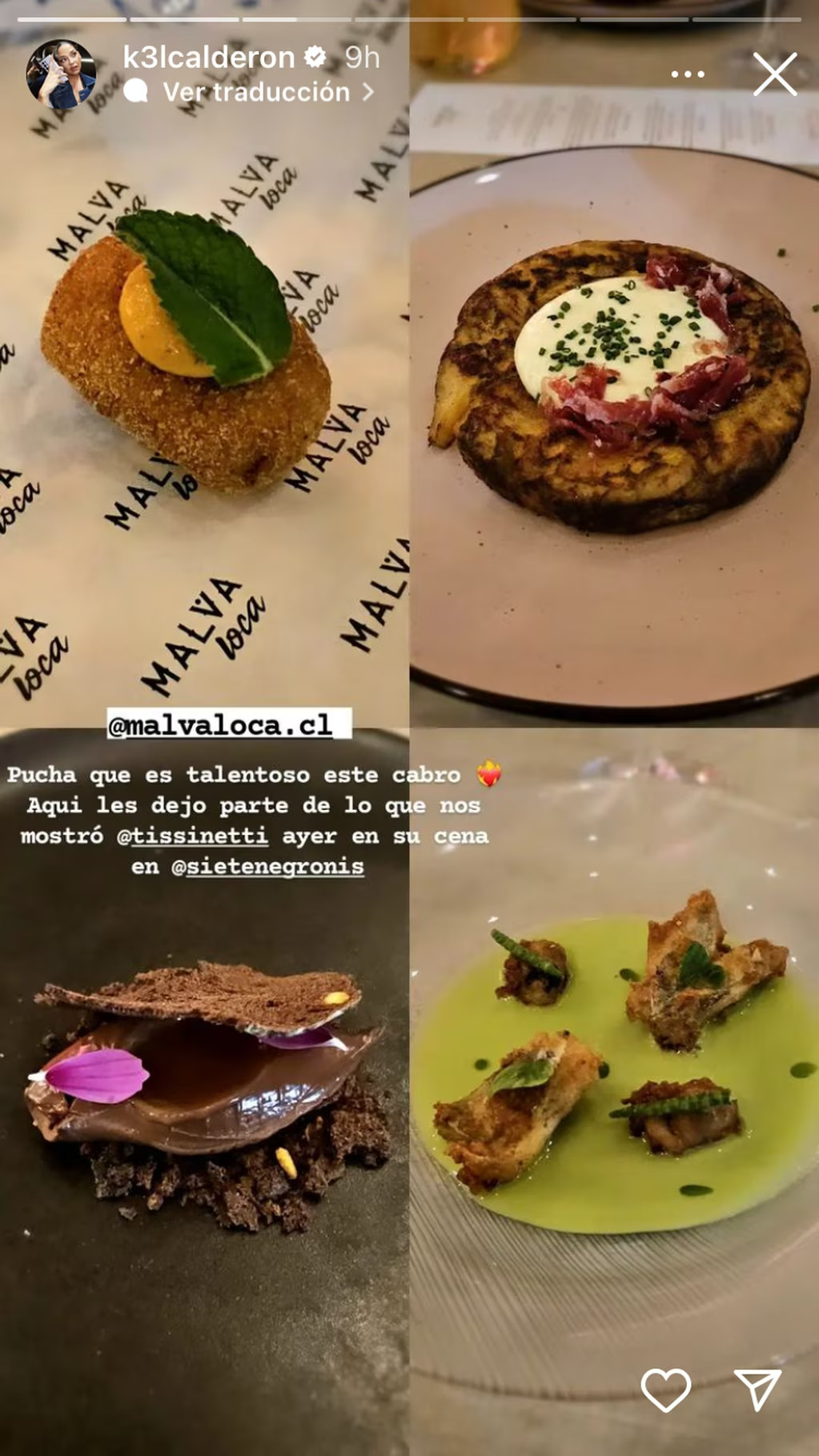 Kel Calderón alaba elegante y exquisito plato que preparó su pololo chef. Fuente: Instagram (@k3lcalderon).