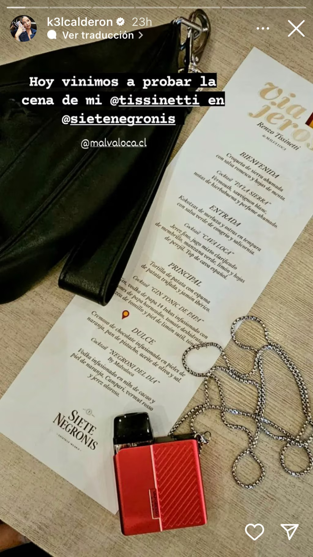 Kel Calderón alaba elegante y exquisito plato que preparó su pololo chef. Fuente: Instagram (@k3lcalderon).