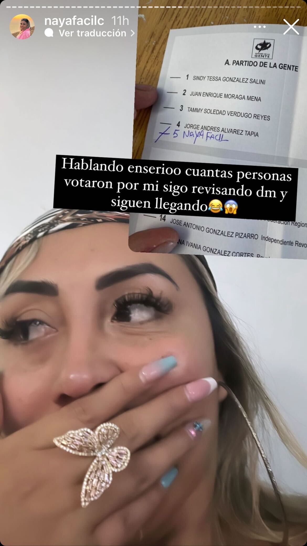 Naya Fácil agradeció votos nulos que fueron marcados con su nombre. Fuente: Instagram.