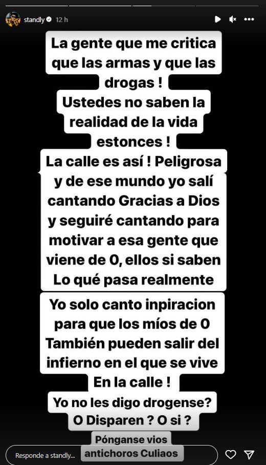 Historia de Standly. Fuente: Instagram.