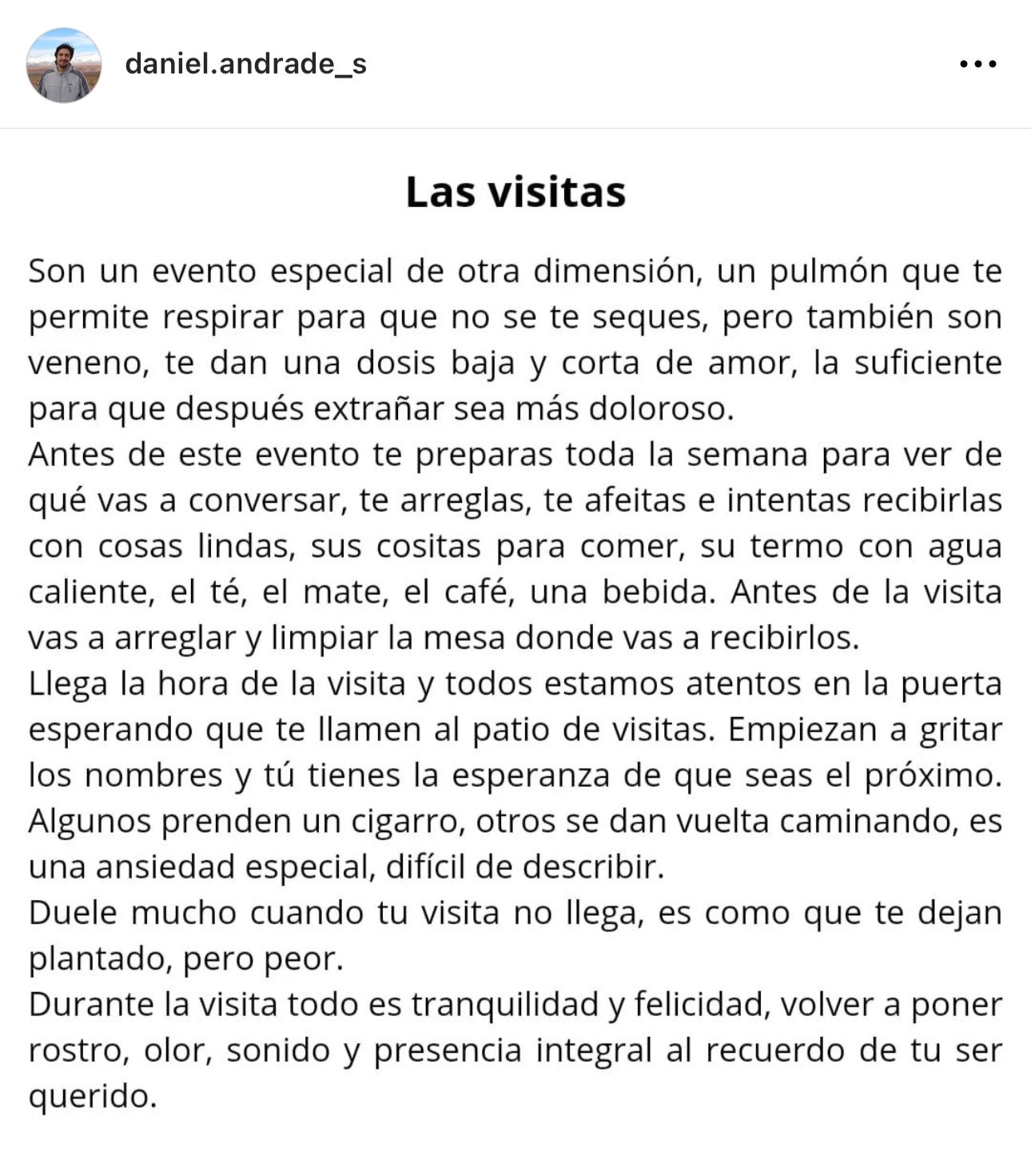 Carta de Daniel Andrade. Fuente: Instagram.