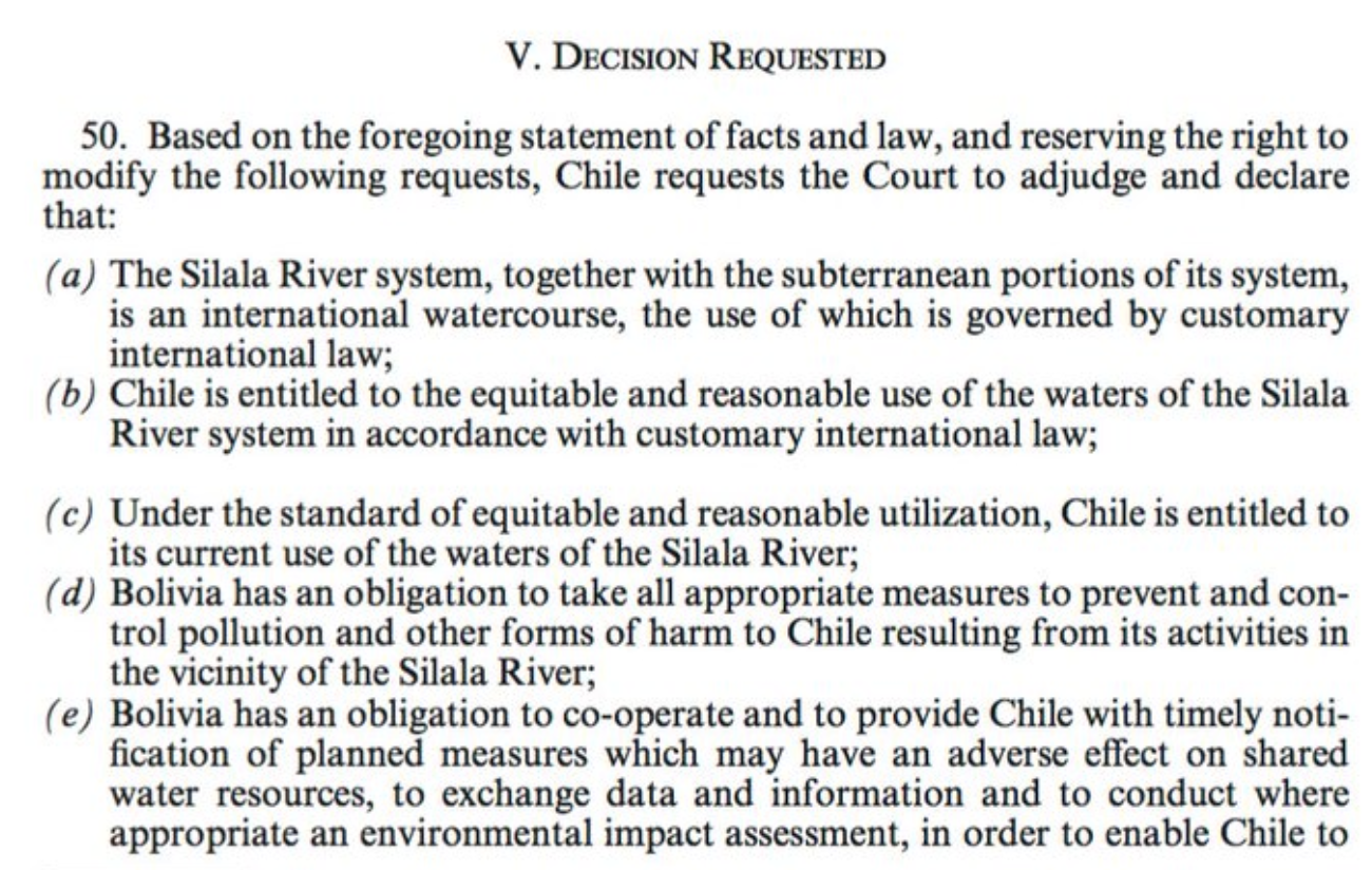 Requerimientos de Chile ante Bolivia